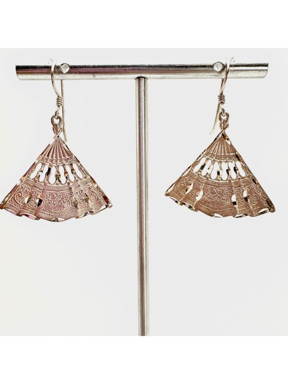 Fanned Sterling Silver 925 Textured Dangle Earrings Size 1.5" Length